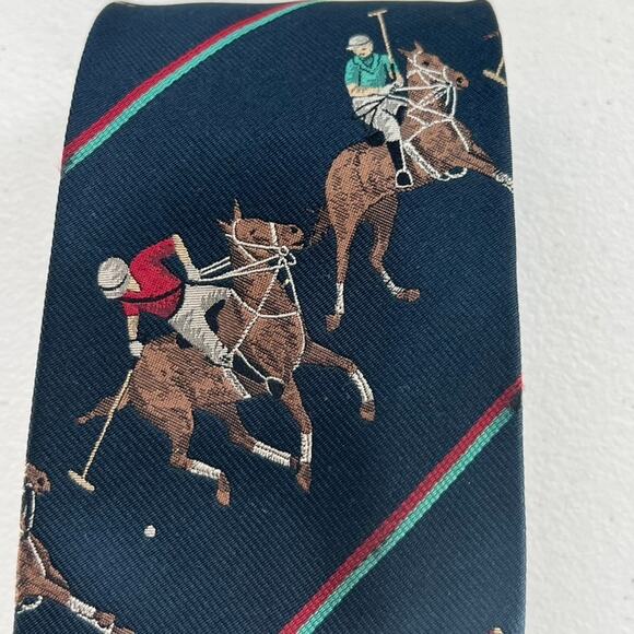 Polo Ralph Lauren Necktie Polo Equestrian Sport 100% Silk Handmade In USA Vtg - Picture 2 of 10